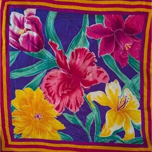 Oscar de la Renta Studio Silk Scarf Floral 30x30 Lily Tulip Hibiscus